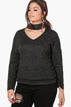 Boohoo Plus Ellie Lace Up Side Choker Sweat Top