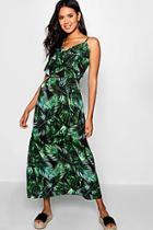 Boohoo Samantha Ruffle Palm Print Maxi Dress