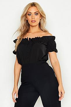 Boohoo Plus Off Shoulder Ruffle Bardot Top