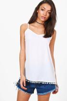 Boohoo Tall Shani Woven Pom Pom Hem Cami Ivory