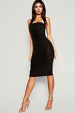 Boohoo Shimmer Bandeau Midi Dress
