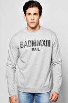 Boohoo Bad Man Print Sweater With Side Zips Grey