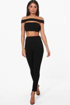 Boohoo Rebecca Off Shoulder Crop & Trouser Co-ord Black