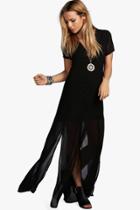 Boohoo Natalya Chiffon Button Through Sliced Maxi Dress Black