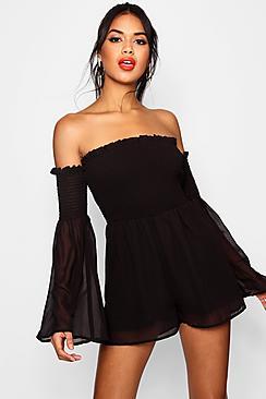 Boohoo Brinley Bardot Sheared Waist Playsuit