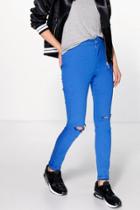 Boohoo Lara Stretch High Knee Rip Jeans Blue