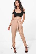 Boohoo Petite Claire Tailored Ankle Tie Woven Trousers
