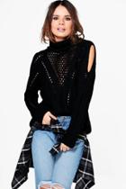 Boohoo Georgia Cable Cold Shoulder Roll Neck Jumper Black