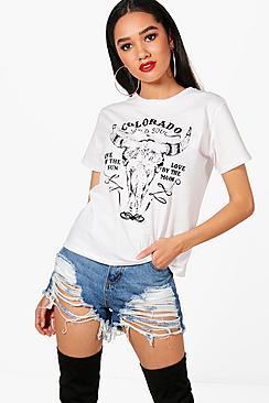 Boohoo Petite Marie Western Beaded Slogan Tee