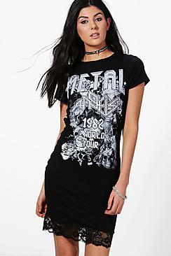 Boohoo Lyla Metal Print Lace Up Detail Bodycon Dress