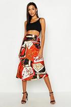 Boohoo Tall Chain Print Satin Midi Skirt