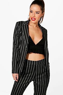 Boohoo Petite Makayla Stripe Woven Co-ord Blazer