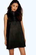 Boohoo Boutique Kate Suedette Studded Shift Dress Black