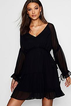 Boohoo Tall Anna Tassel Hem Smock Dress