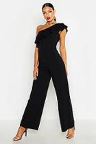 Boohoo Off The Shoulder Ruffle Detail Crepe Jumpsuit