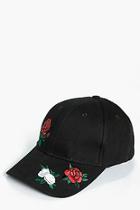 Boohoo Niamh Red Rose Embroidered Cap