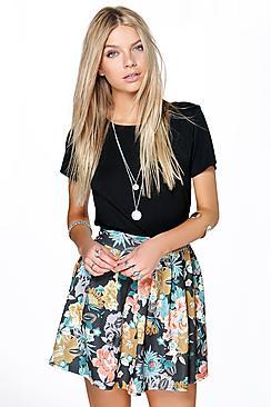 Boohoo Aerin Tonal Floral Flippy Skater Skirt