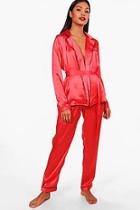 Boohoo Boutique Eve Satin Robe Front Shirt & Trouser Set