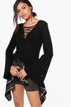 Boohoo Charlotte Lace Up & Tie Sleeve Jumper Black