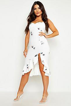 Boohoo Floral Ruffle Asymmetric Midi Dress