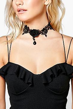 Boohoo Emma Rose Embellished Lace Choker