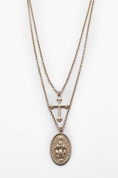 Boohoo Double Row Saint And Cross Necklace