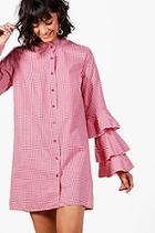 Boohoo Harriet Gingham Ruffle Sleeve Shirt Dress