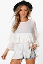 Boohoo Evie Woven Frill Pleated Blouse Ivory