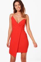 Boohoo Julia One Shoulder Wrap Bodycon Dress Orange