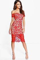 Boohoo Boutique Kyra Crochet Off Shoulder Midi Dress
