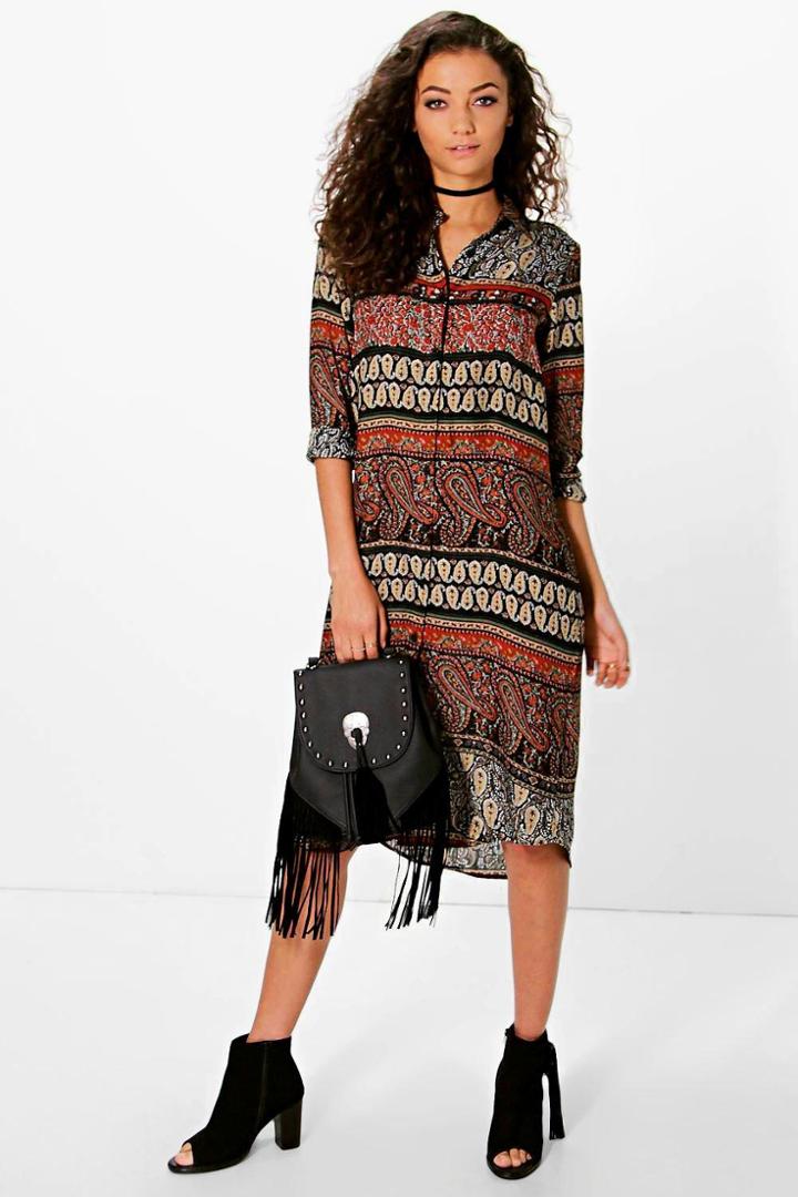 Boohoo Tall Delia Paisley Printed Shirt Dress Multi