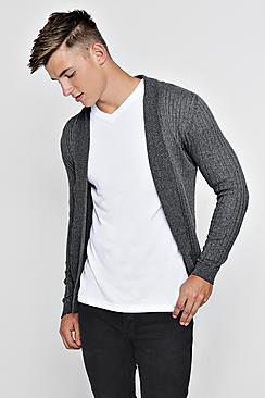 Boohoo Muscle Fit Ribbed Edge To Edge Cardigan