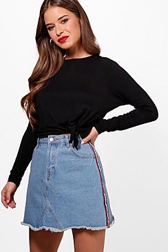 Boohoo Petite Paige Tie Front Long Sleeve Top