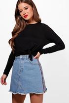 Boohoo Petite Paige Tie Front Long Sleeve Top