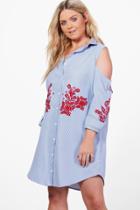 Boohoo Plus Dianna Embroidered Open Shoulder Dress Multi