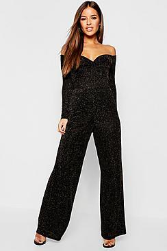 Boohoo Petite Glitter Wide Leg Trouser