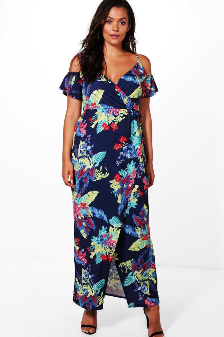 Boohoo Plus Lydia Open Shoulder Floral Maxi Dress Multi