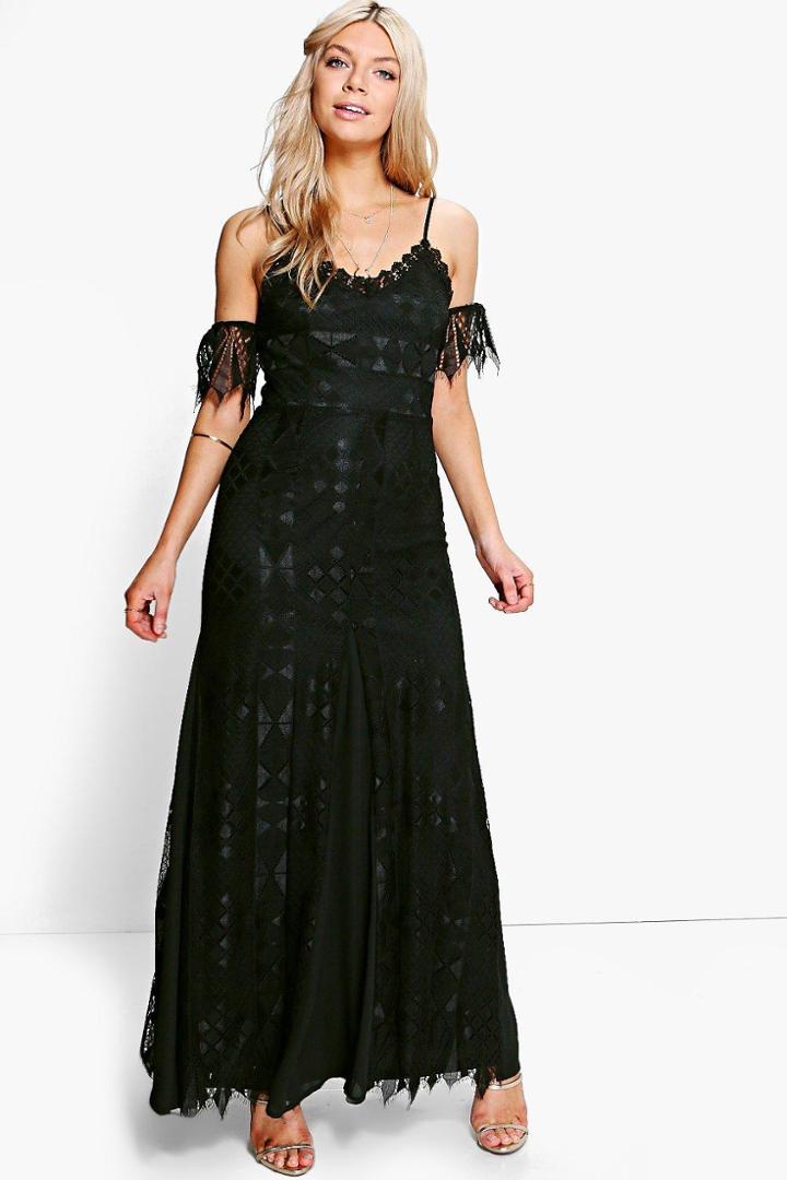 Boohoo Boutique Che Lace Panelled Maxi Dress Black