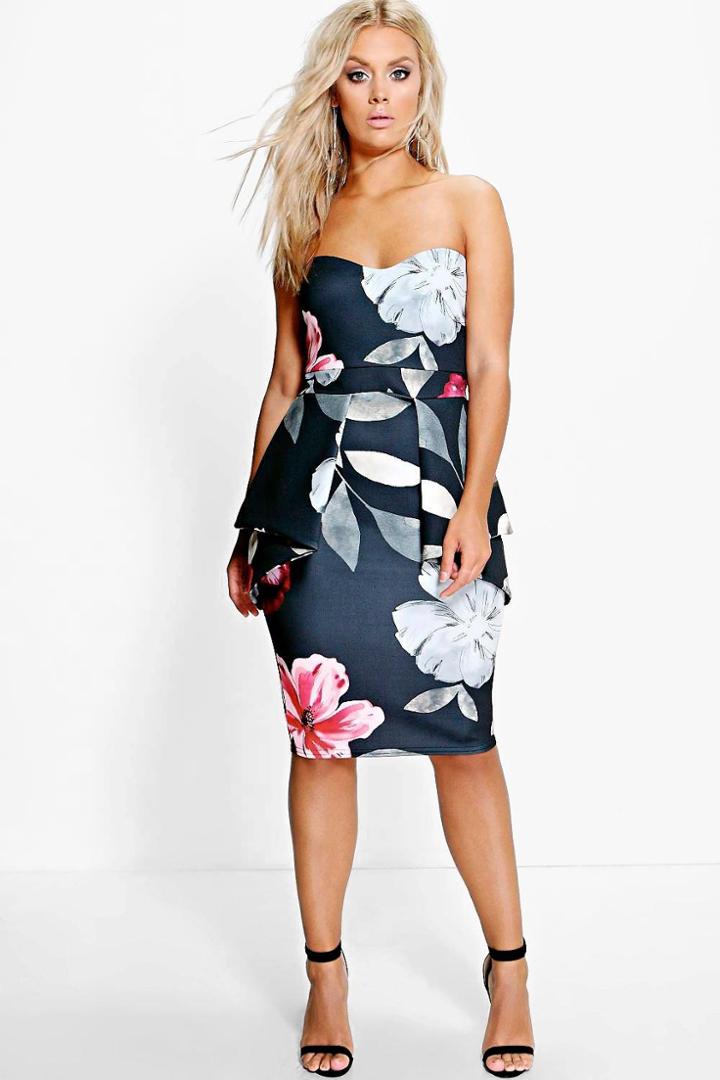 Boohoo Plus Sinead Floral Peplum Dress Multi