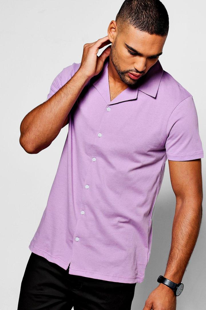 Boohoo Lilac Short Sleeve Revere Collar Jersey Shirt Lilac