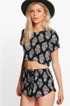 Boohoo Petite Ciara Mono Top And Short Co-ord Black