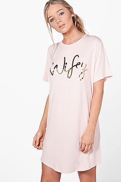 Boohoo Florence Wifey Bridal Sleep Tee