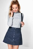 Boohoo Jinty Button Through Pocket Denim Skirt Charcoal