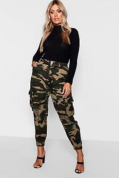 Boohoo Plus Ripped Pocket Denim Cargo Jeans