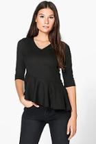 Boohoo Lucy Rib Peplum 3/4 Sleeve Top