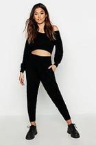 Boohoo Off Shoulder V Neck Slouchy Crop Knitted Set