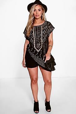 Boohoo Plus Eliza Embroidered Side Split Tunic