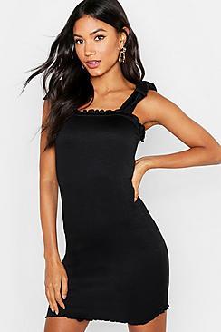 Boohoo Tie Straps Shirred Bodycon Mini Dress