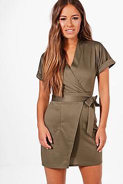 Boohoo Petite Loredana Obie Tie Wrap Dress