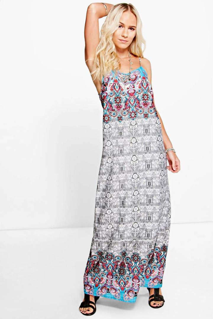 Boohoo Petite Emily Mixed Print Maxi Dress Multi